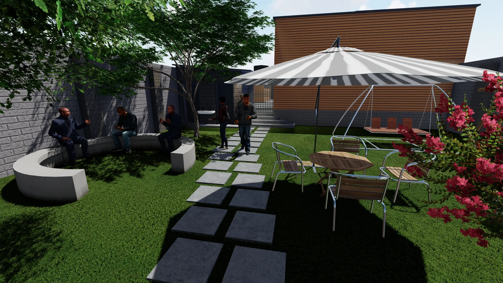 Modern commercial architecture in a landscaped setting